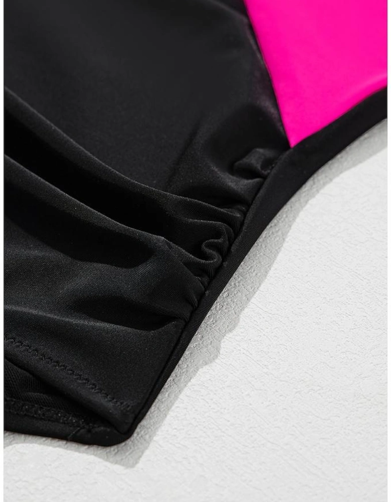 Rose Red Crossover Colorblock Cutout One Piece Swimsuit