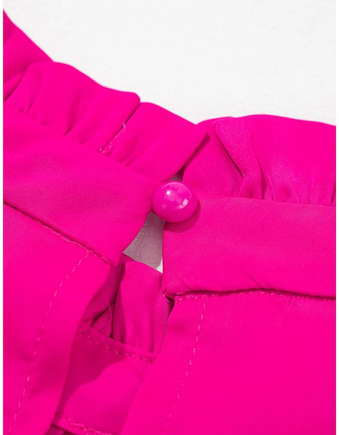 Bright Pink Pleated Mock Neck Frilled Trim Sleeveless Top