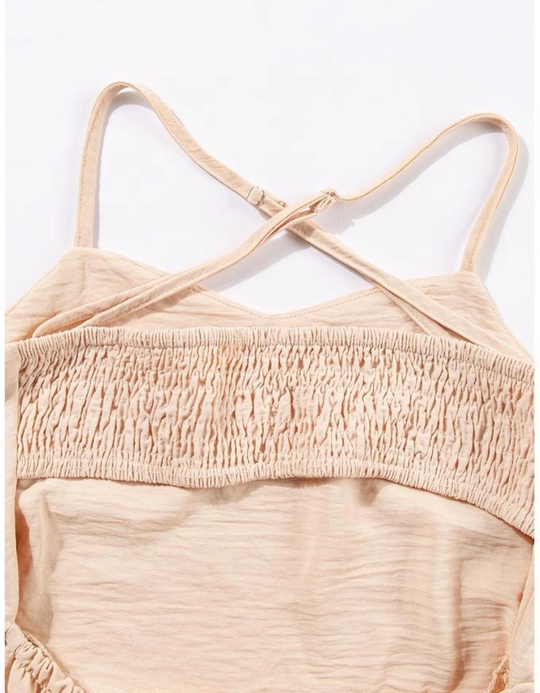 Oatmeal Crossover Backless Bodice Tiered Maxi Dress