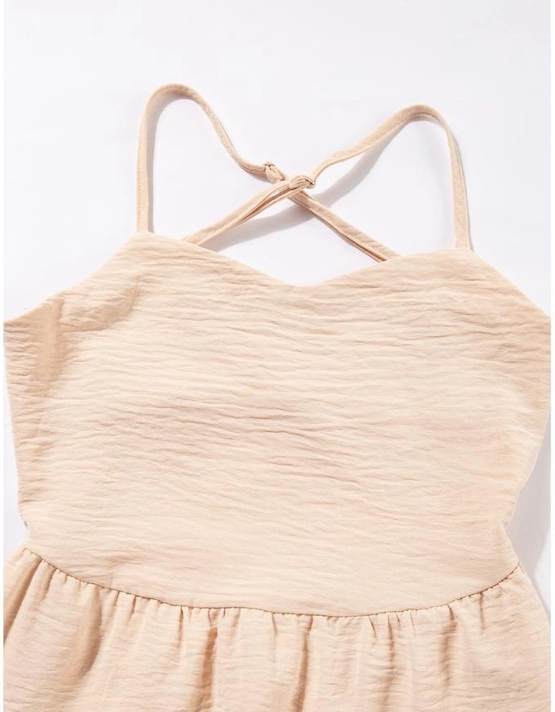 Oatmeal Crossover Backless Bodice Tiered Maxi Dress