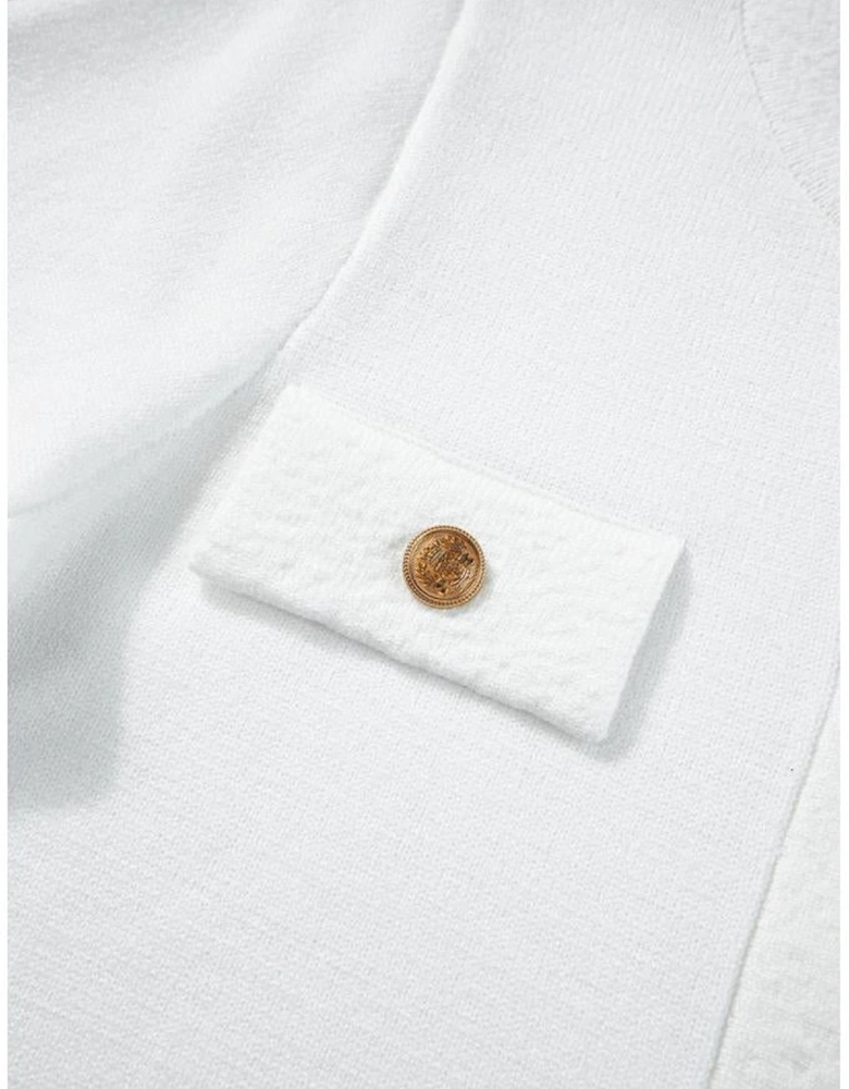 White Gold Buttons Textured Sweater T Shirt
