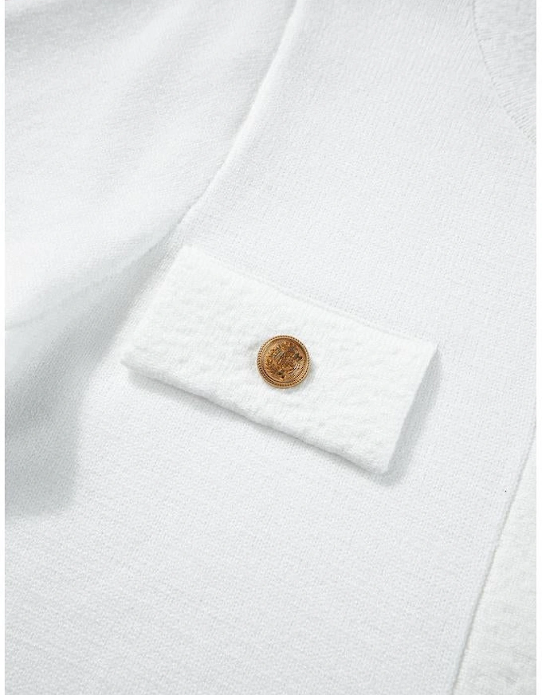 White Gold Buttons Textured Sweater T Shirt