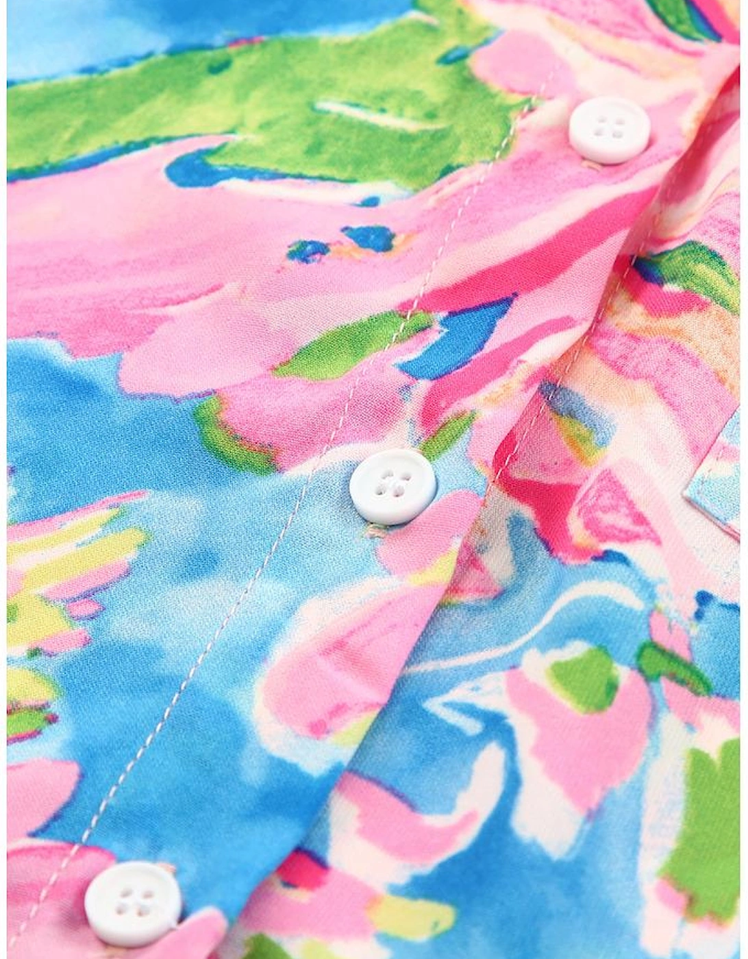 Pink Abstract Floral Print Buttoned Sheath Long Sleeve Shirt