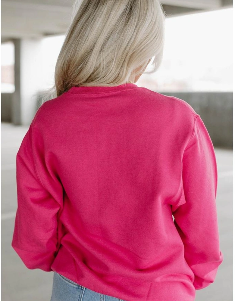 Strawberry Pink Cow & Sequin Double Heart Patch Graphic Sweatshirt