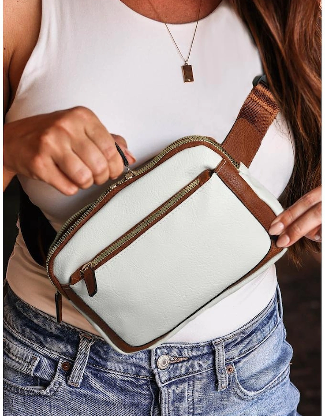 White Adjustable Strap Mini PU Leather Crossbody Bag