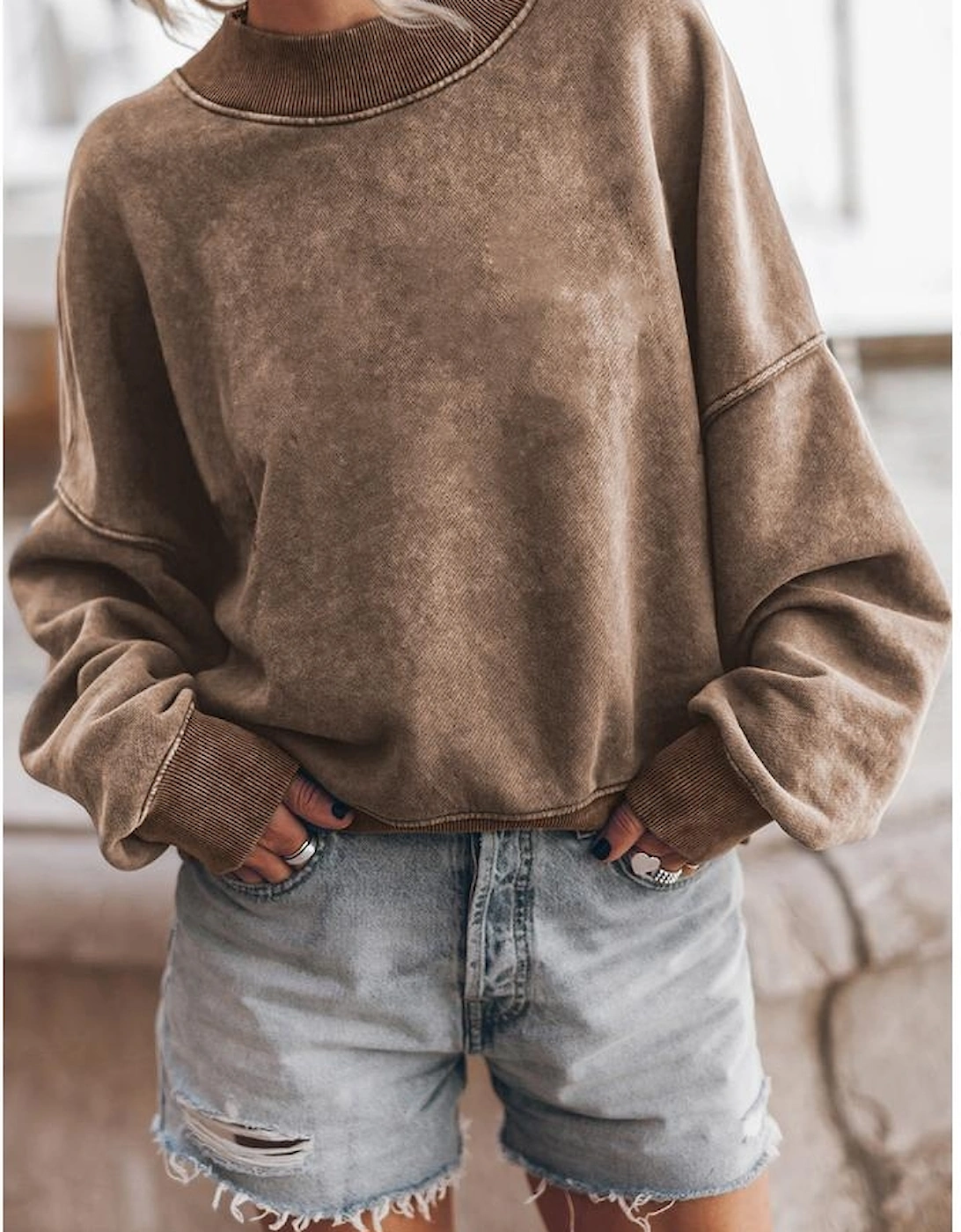 Brown Drop Shoulder Crew Neck Pullover Sweatshirt