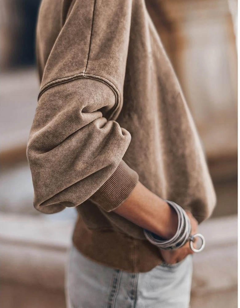 Brown Drop Shoulder Crew Neck Pullover Sweatshirt