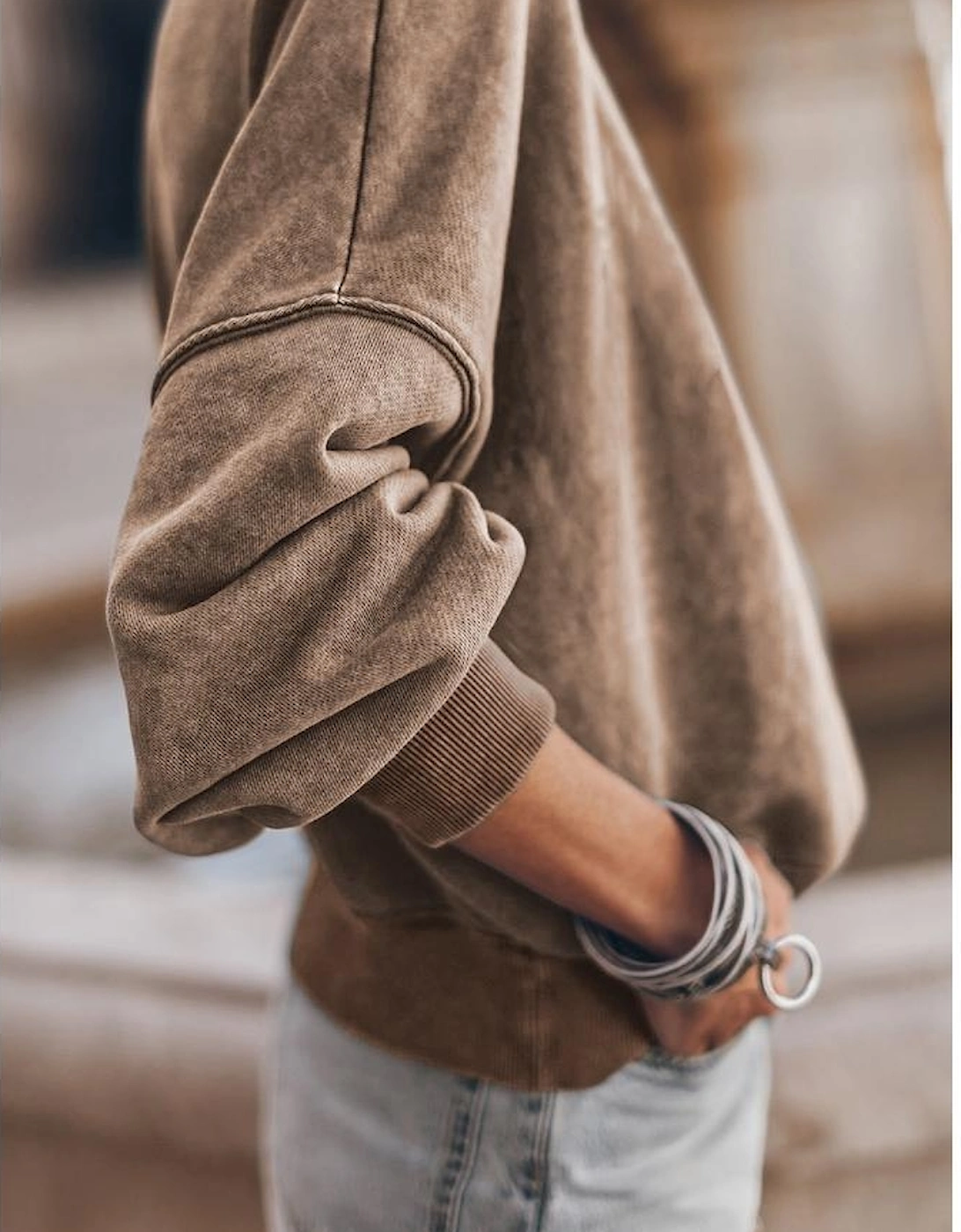 Brown Drop Shoulder Crew Neck Pullover Sweatshirt, 15 of 14