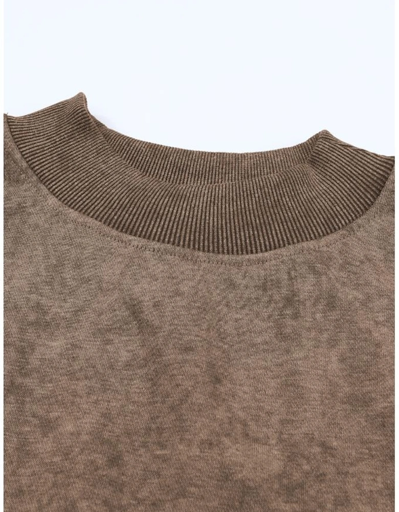 Brown Drop Shoulder Crew Neck Pullover Sweatshirt