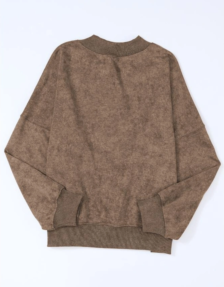 Brown Drop Shoulder Crew Neck Pullover Sweatshirt