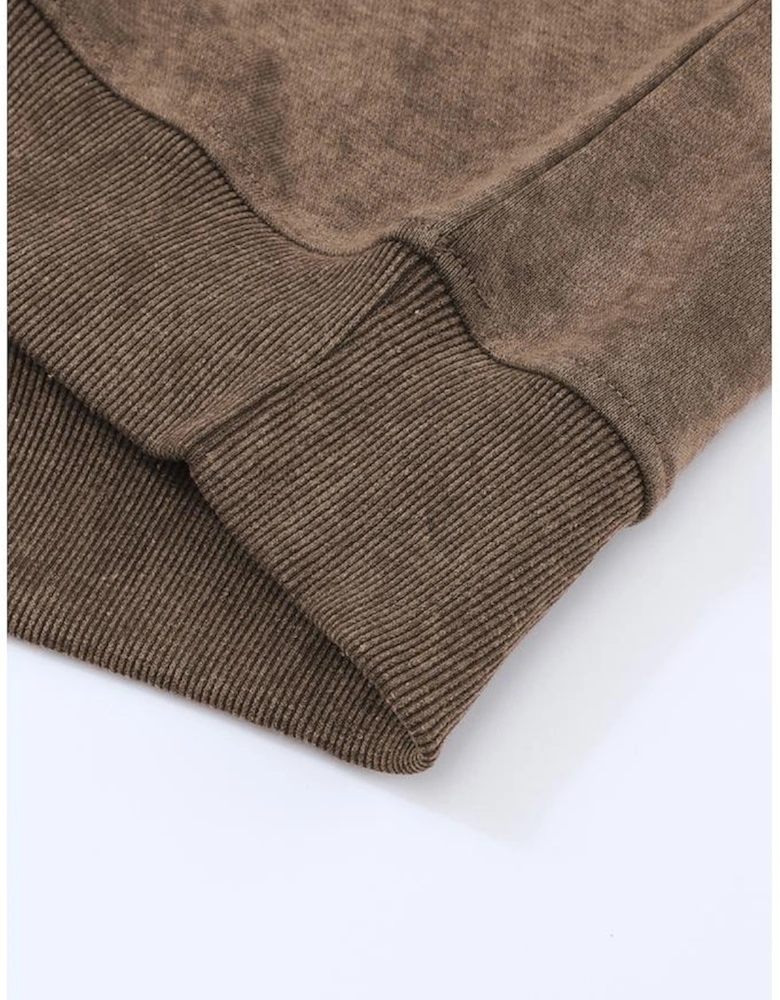 Brown Drop Shoulder Crew Neck Pullover Sweatshirt