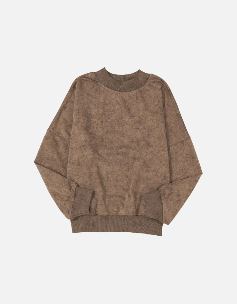 Brown Drop Shoulder Crew Neck Pullover Sweatshirt