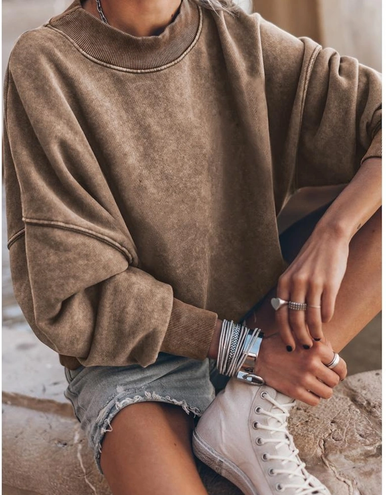 Brown Drop Shoulder Crew Neck Pullover Sweatshirt