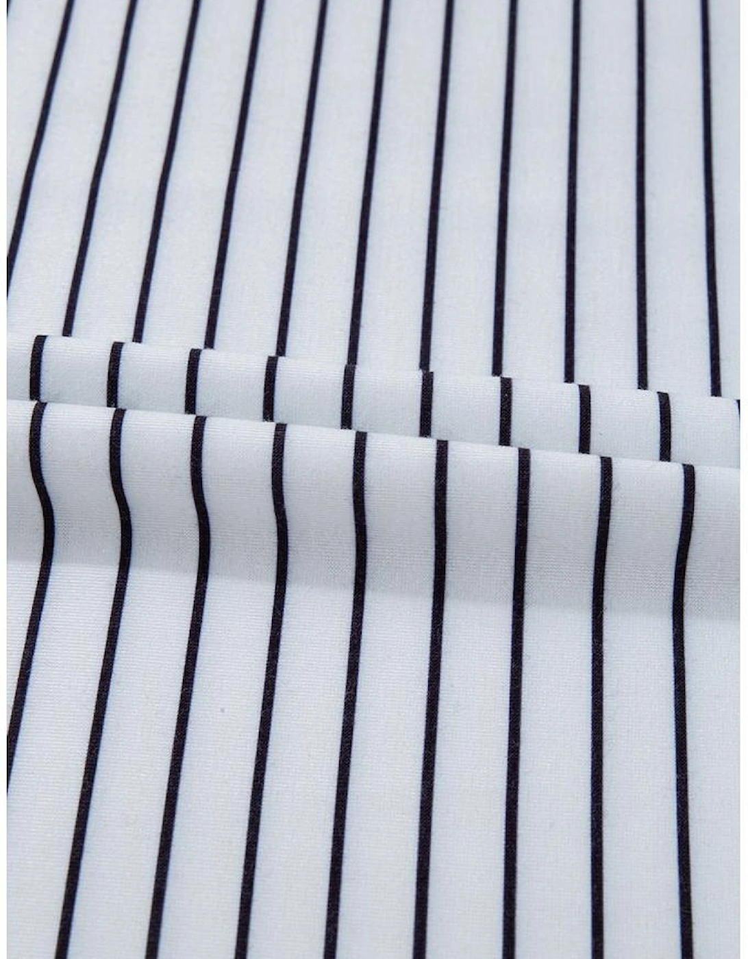 White Stripe Ruffled Short Sleeve Crew Neck T Shirt Shift Mini Dress