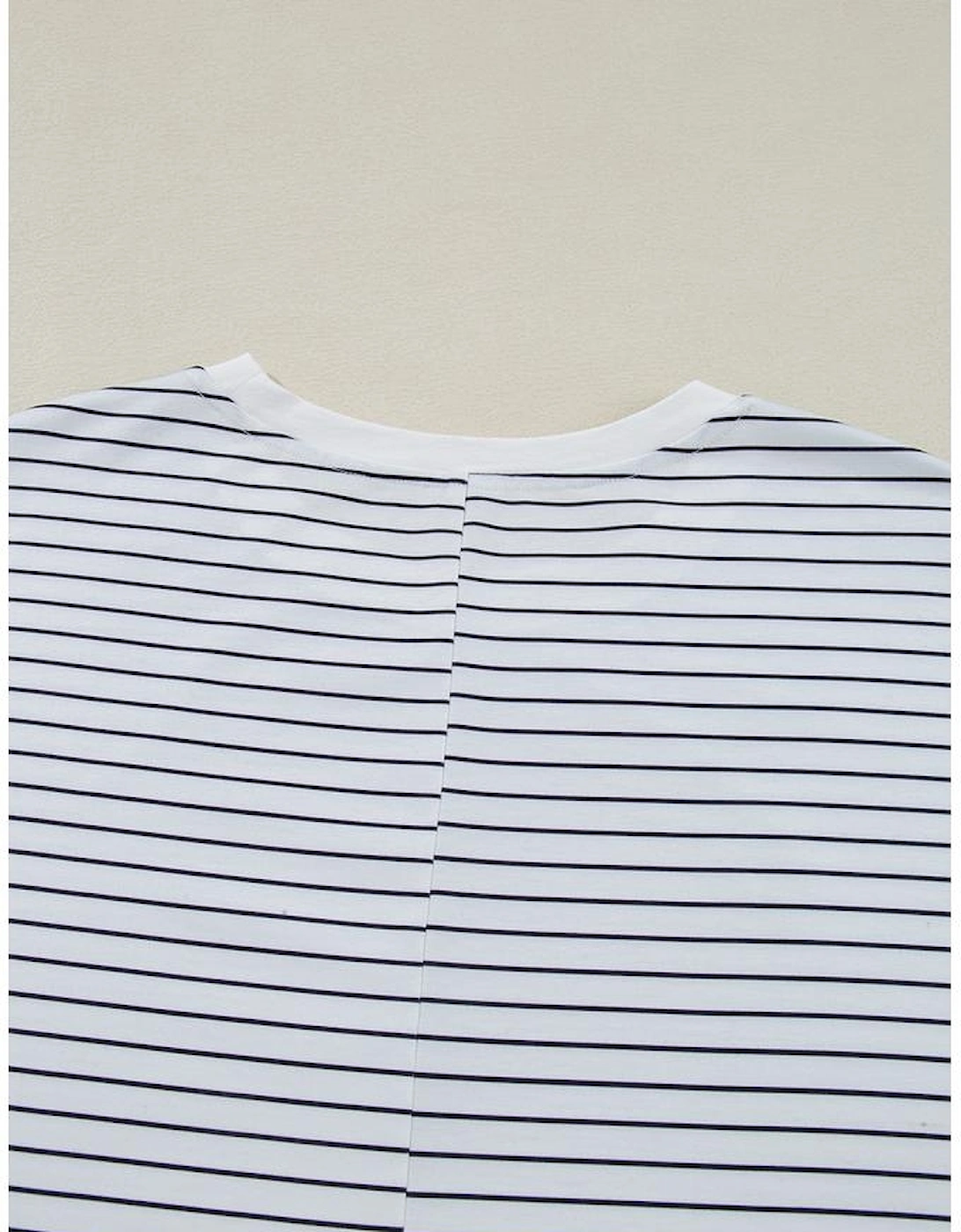 White Stripe Ruffled Short Sleeve Crew Neck T Shirt Shift Mini Dress