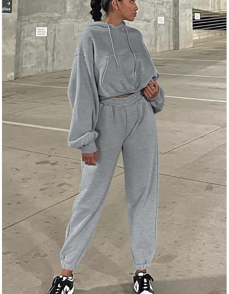 Gray Solid Drop Shoulder Hoodie and Joggers Activewear Set