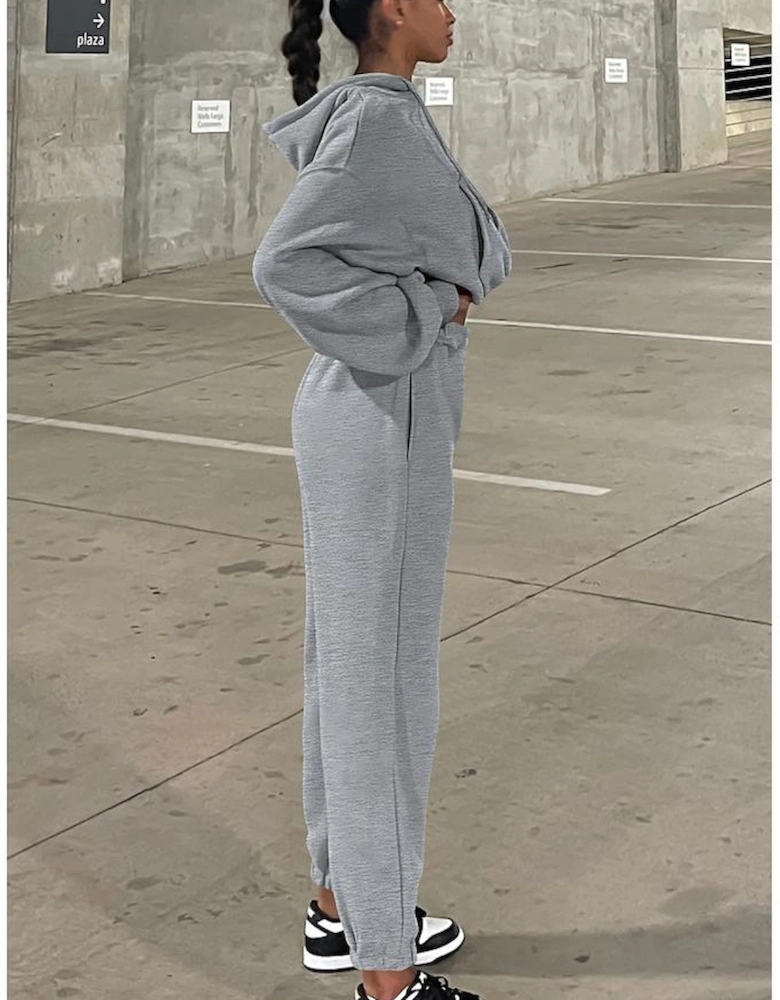 Gray Solid Drop Shoulder Hoodie and Joggers Activewear Set