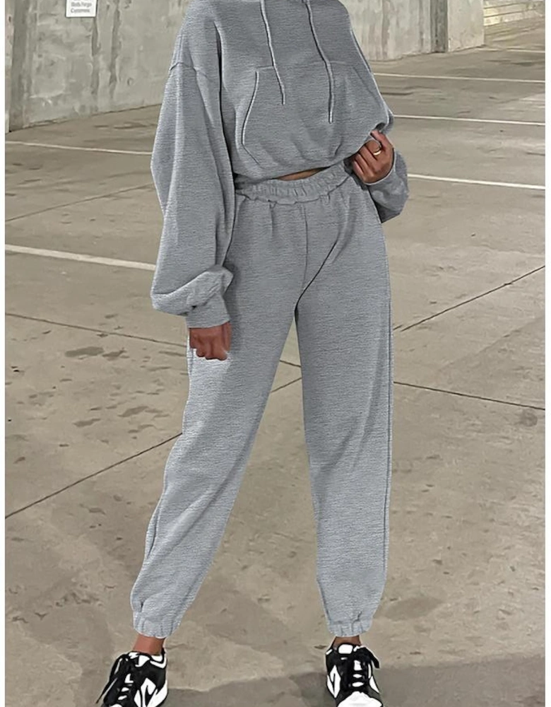 Gray Solid Drop Shoulder Hoodie and Joggers Activewear Set