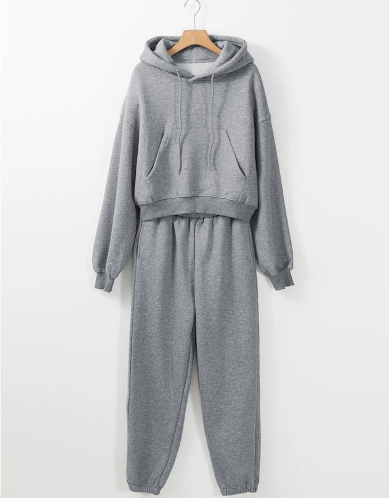 Gray Solid Drop Shoulder Hoodie and Joggers Activewear Set