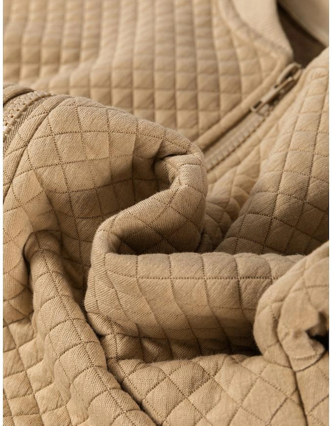 Pale Khaki Solid Geometric Textured Baseball Collar Jacket