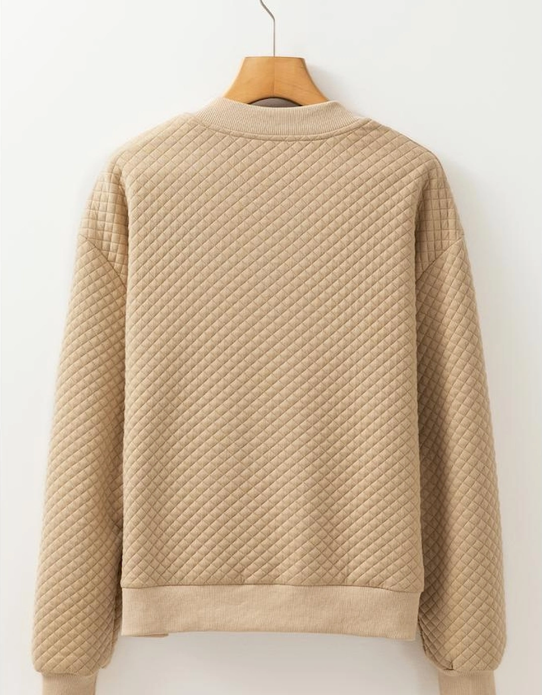 Pale Khaki Solid Geometric Textured Baseball Collar Jacket