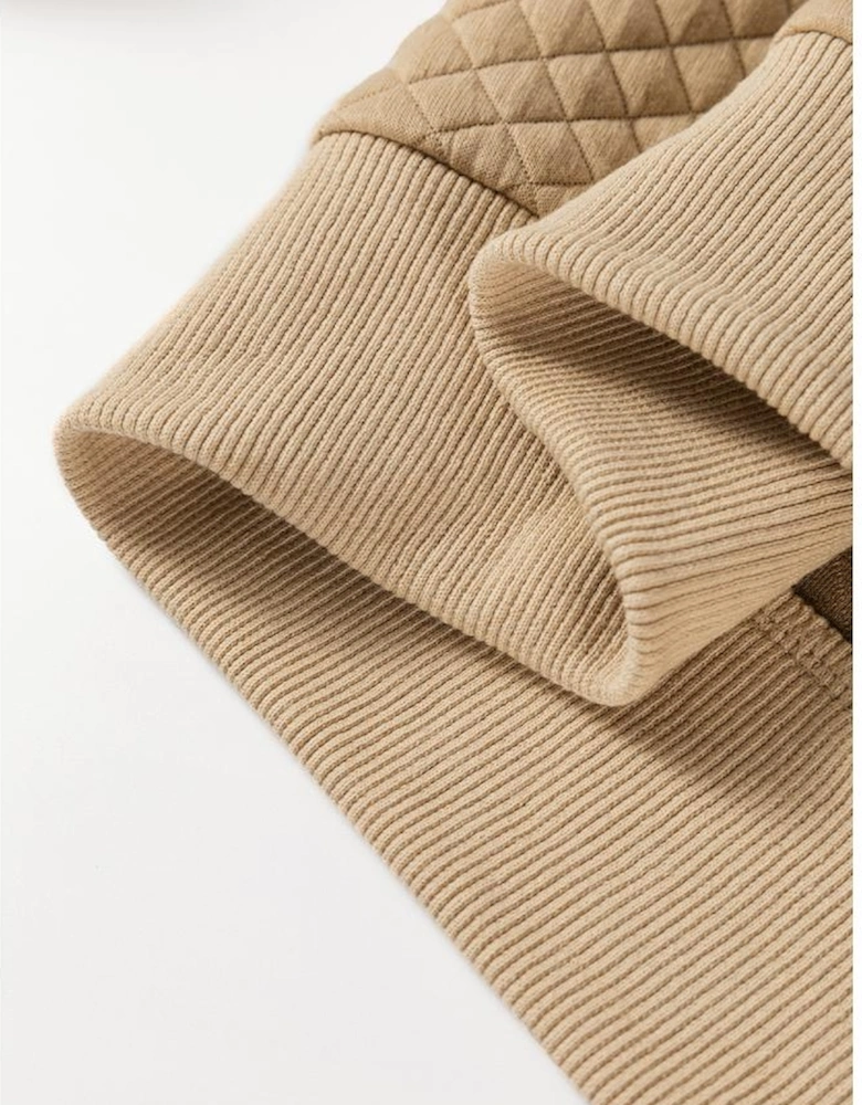 Pale Khaki Solid Geometric Textured Baseball Collar Jacket