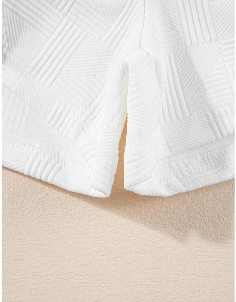 White Textured Cropped Hoodie and Shorts Set