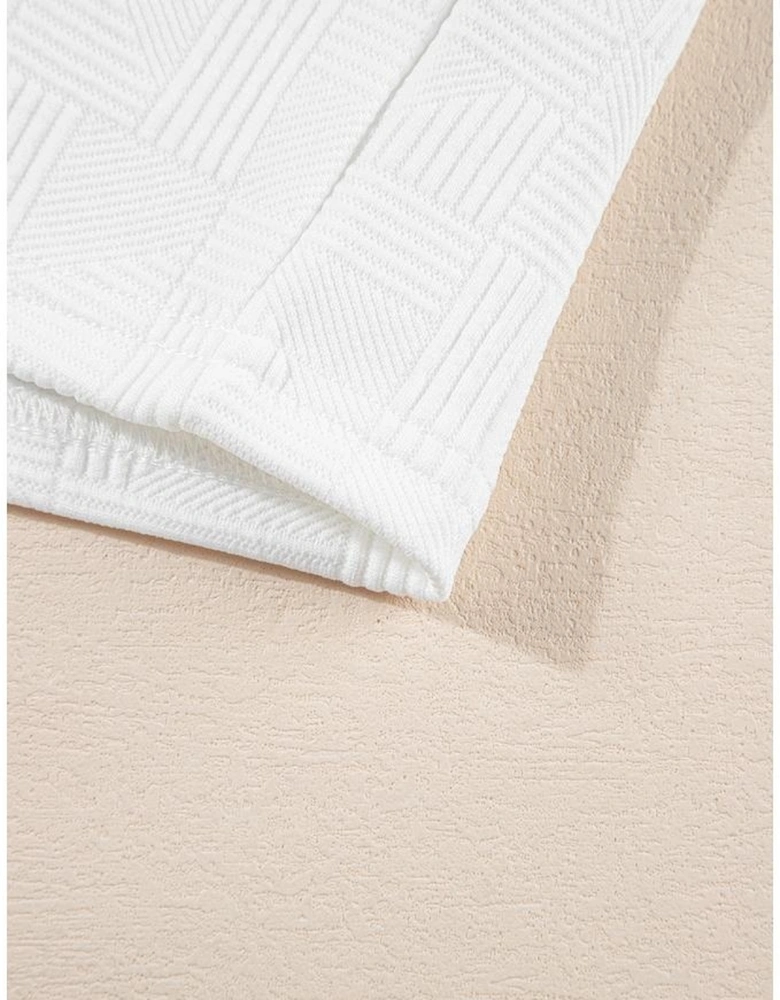 White Textured Cropped Hoodie and Shorts Set