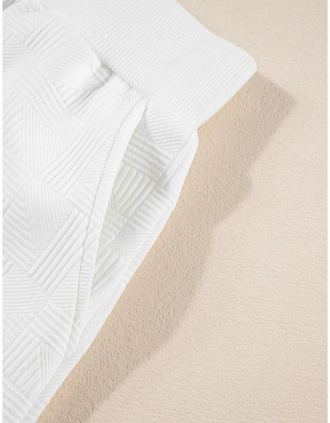 White Textured Cropped Hoodie and Shorts Set