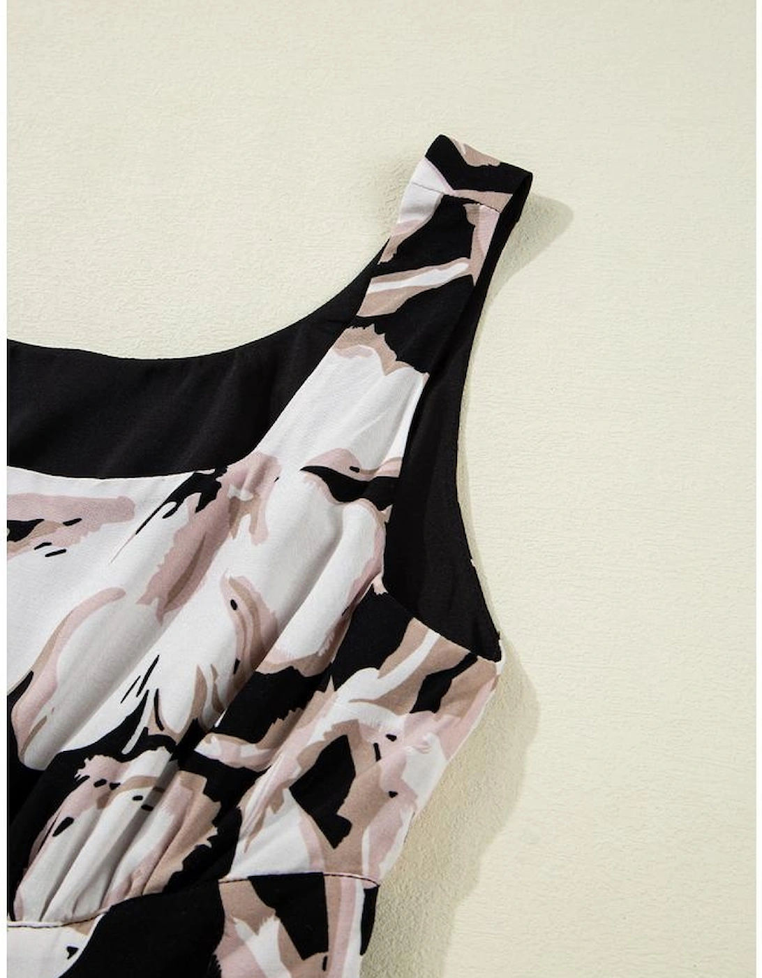Black Floral Cutout Square Neck Knot Back Sleeveless Maxi Dress