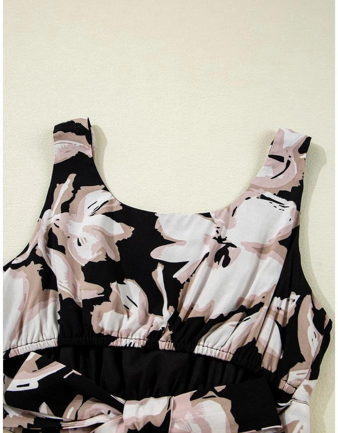 Black Floral Cutout Square Neck Knot Back Sleeveless Maxi Dress