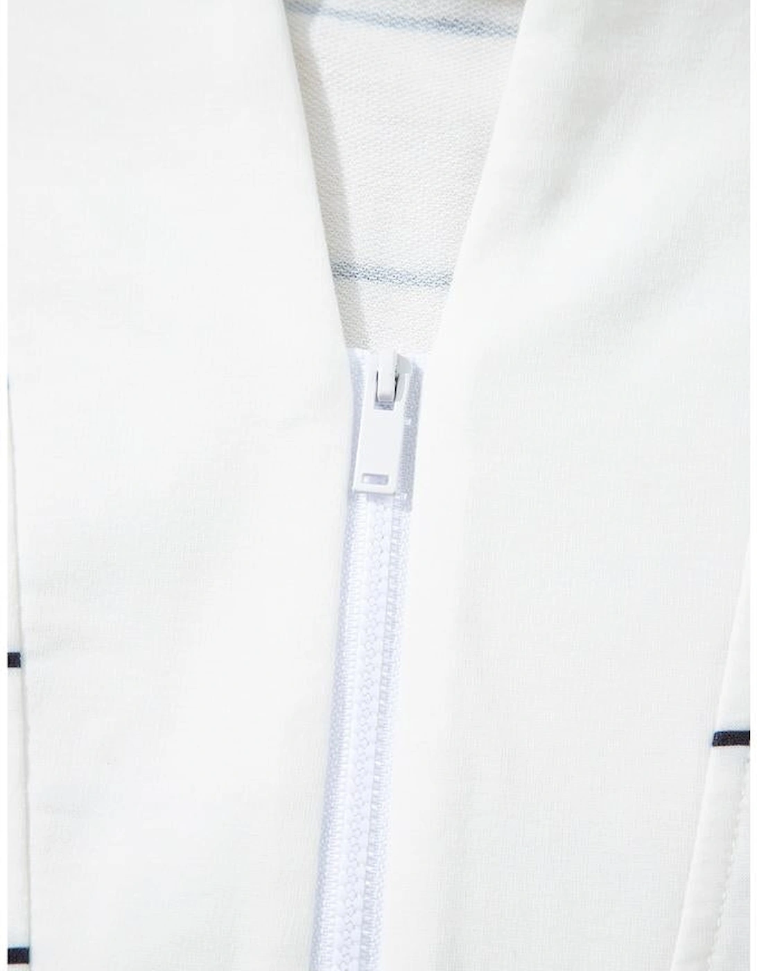 White Zip V Neck Casual Stripe Print Drop Shoulder Long Sleeve Top