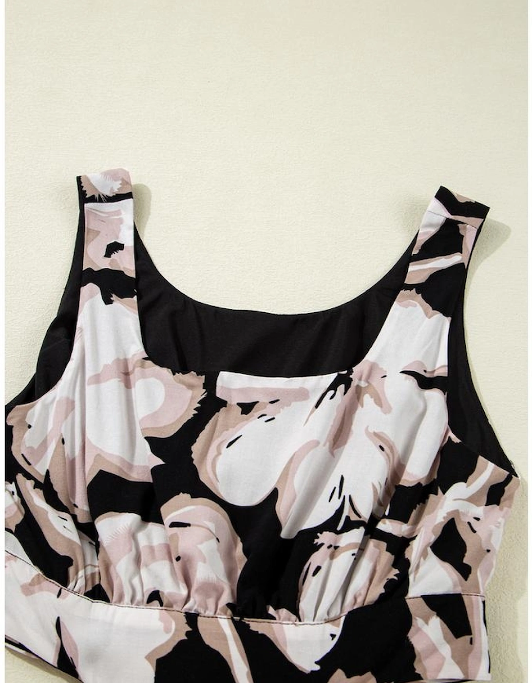 Black Floral Cutout Square Neck Knot Back Sleeveless Maxi Dress