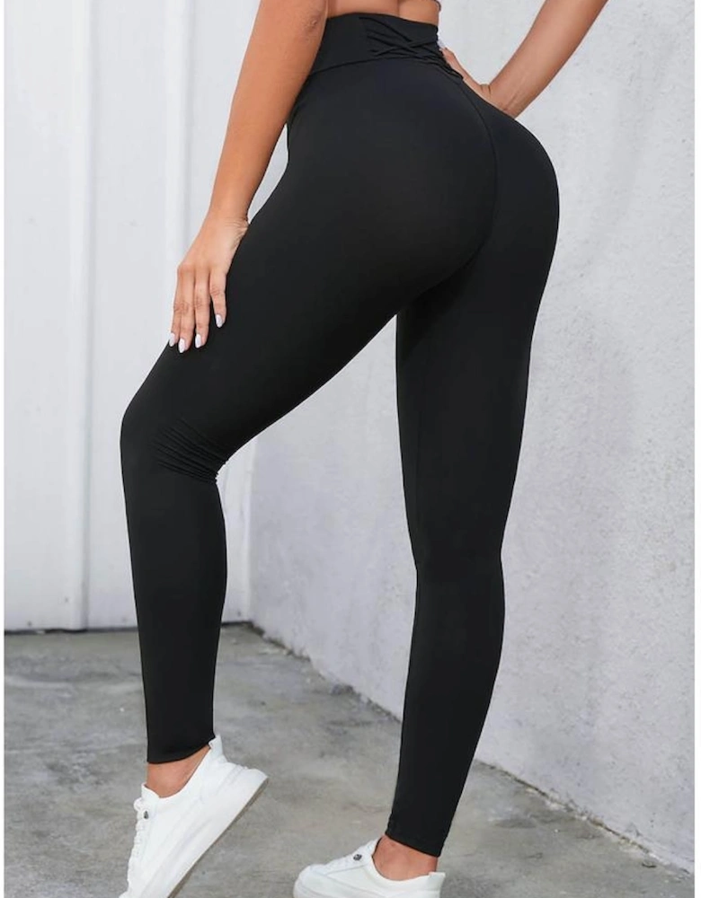 Black Criss Cross Tummy Control High Waist Leggings