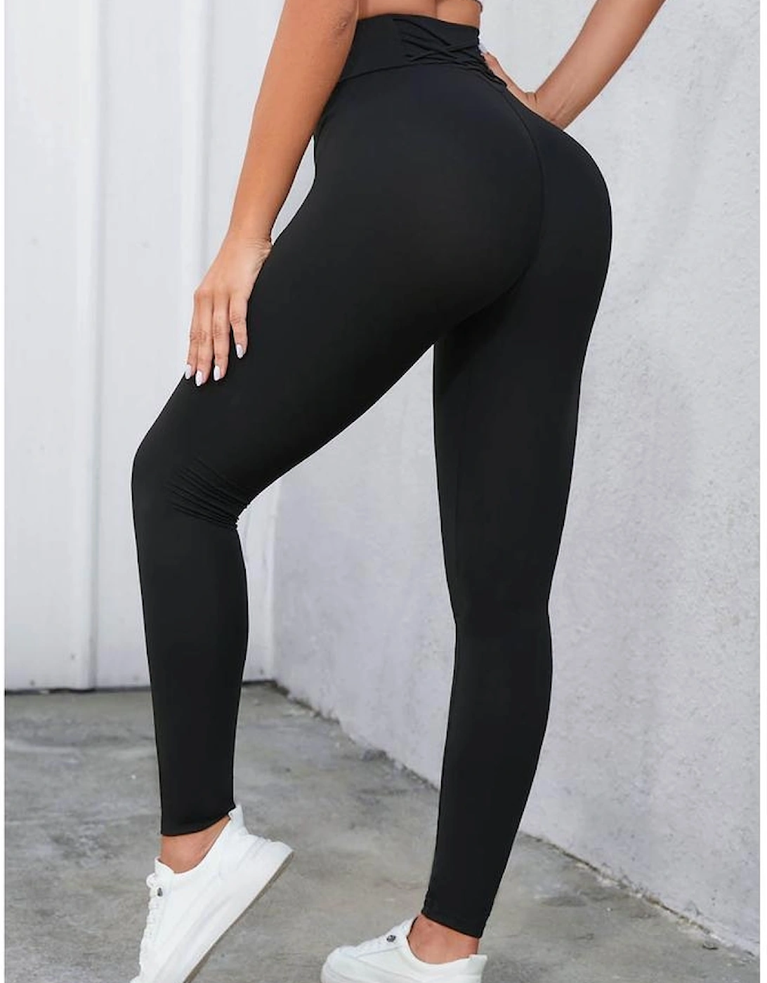 Black Criss Cross Tummy Control High Waist Leggings