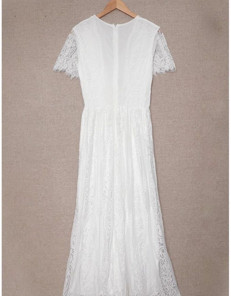 White Blue Fill Your Heart Lace Maxi Dress