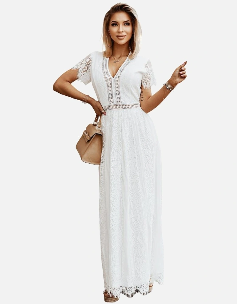 White Blue Fill Your Heart Lace Maxi Dress