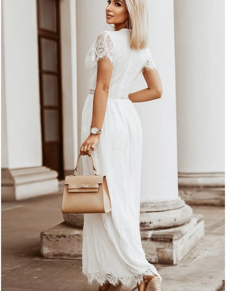 White Blue Fill Your Heart Lace Maxi Dress