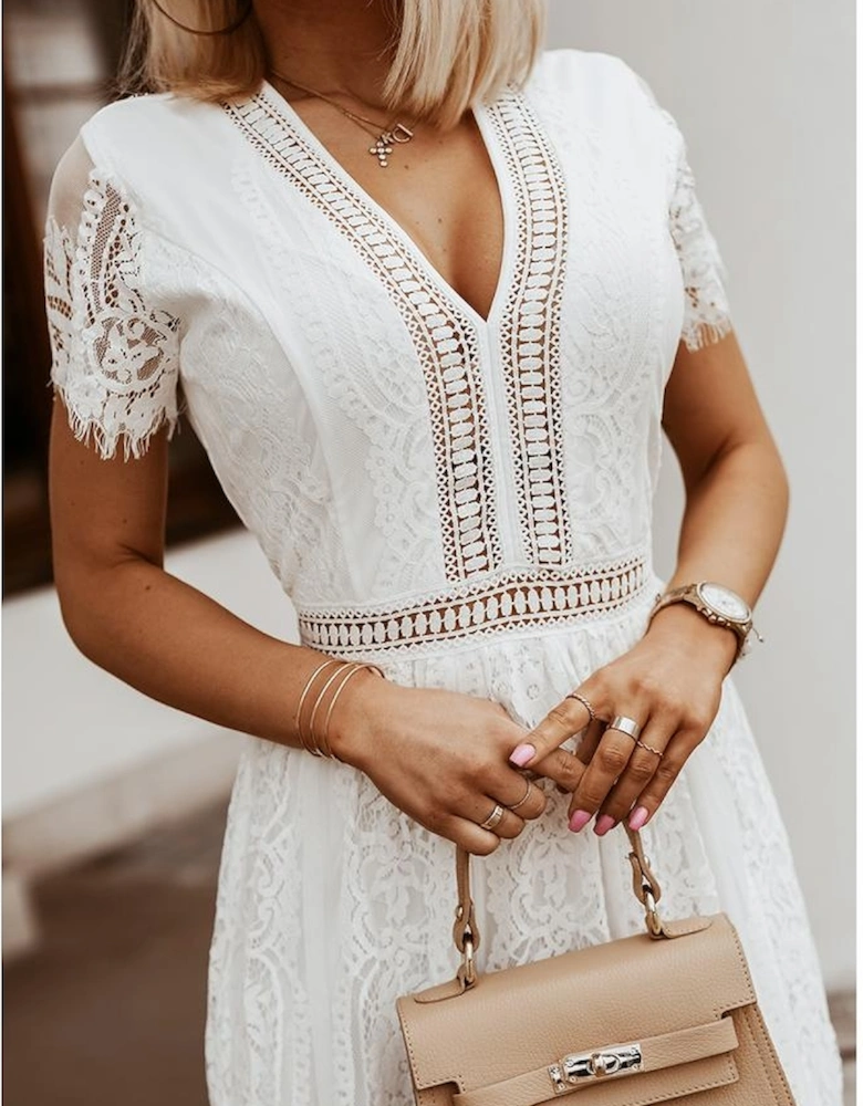 White Blue Fill Your Heart Lace Maxi Dress