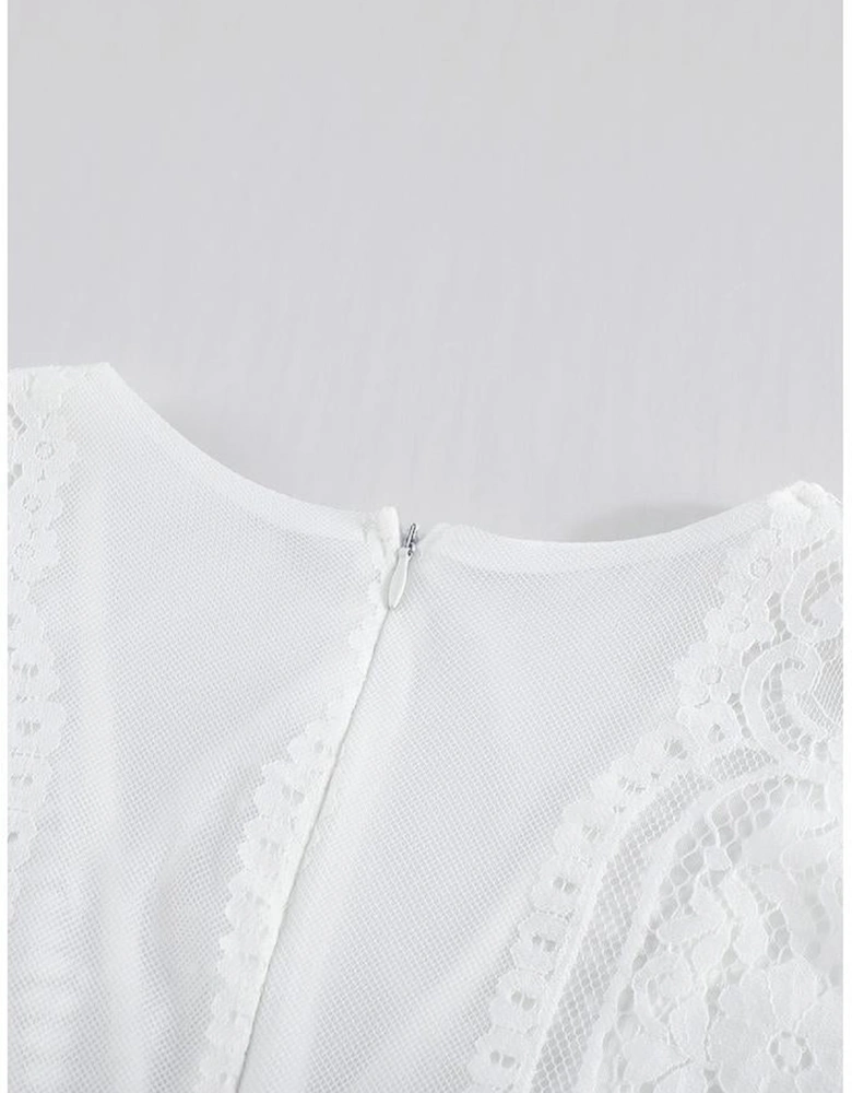 White Blue Fill Your Heart Lace Maxi Dress