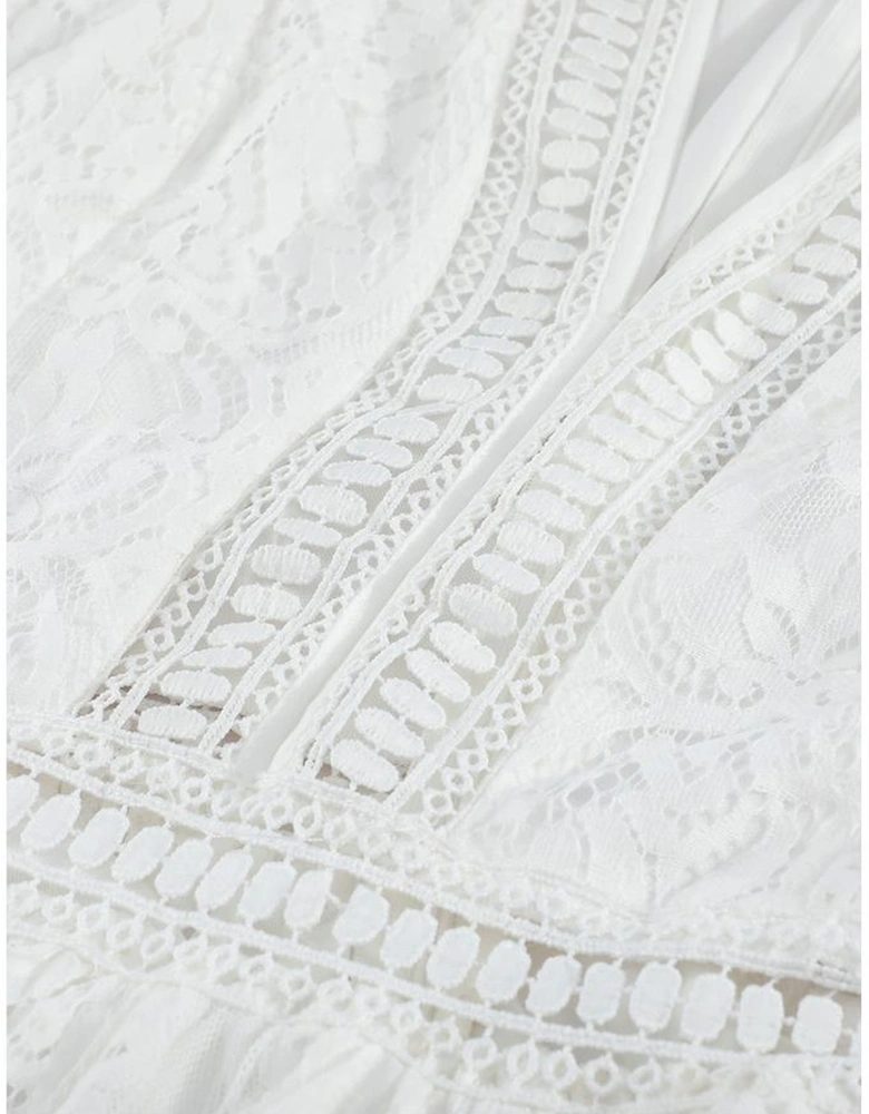 White Blue Fill Your Heart Lace Maxi Dress