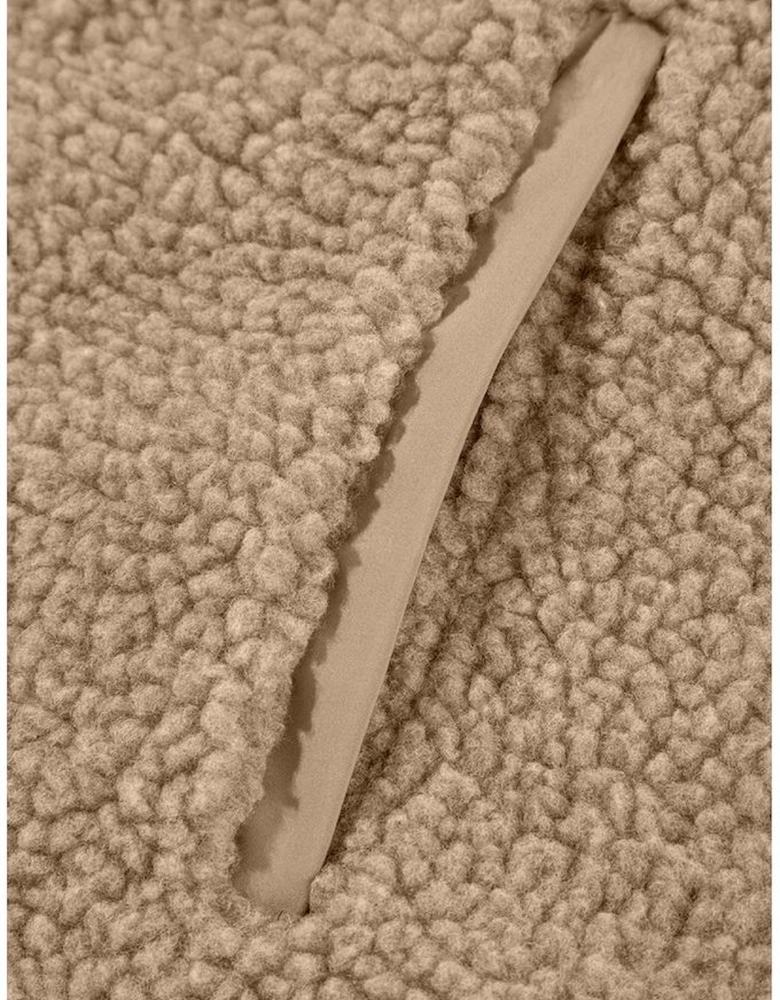 Pale Khaki Fleece Zip Up Drawstring Hooded Pocketed Jacket