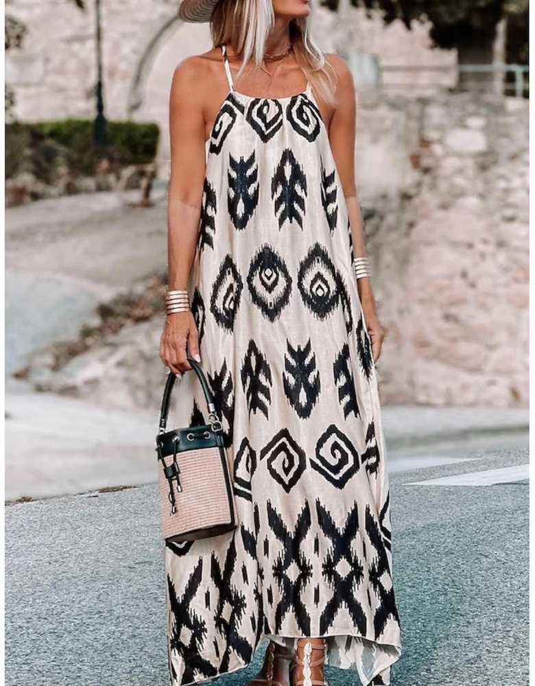 Black Western  Aztec Printed Fashion Vacation Sundress