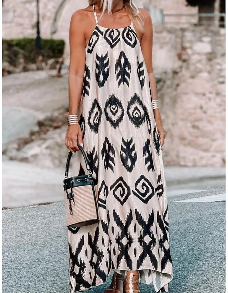 Black Western  Aztec Printed Fashion Vacation Sundress