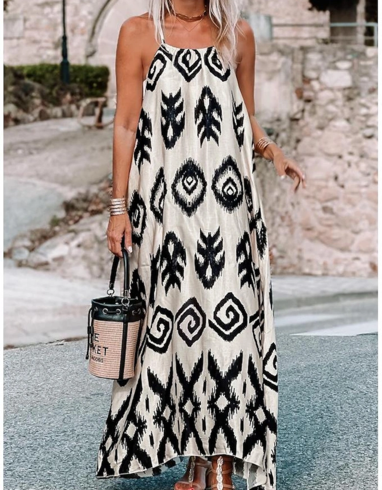 Black Western  Aztec Printed Fashion Vacation Sundress