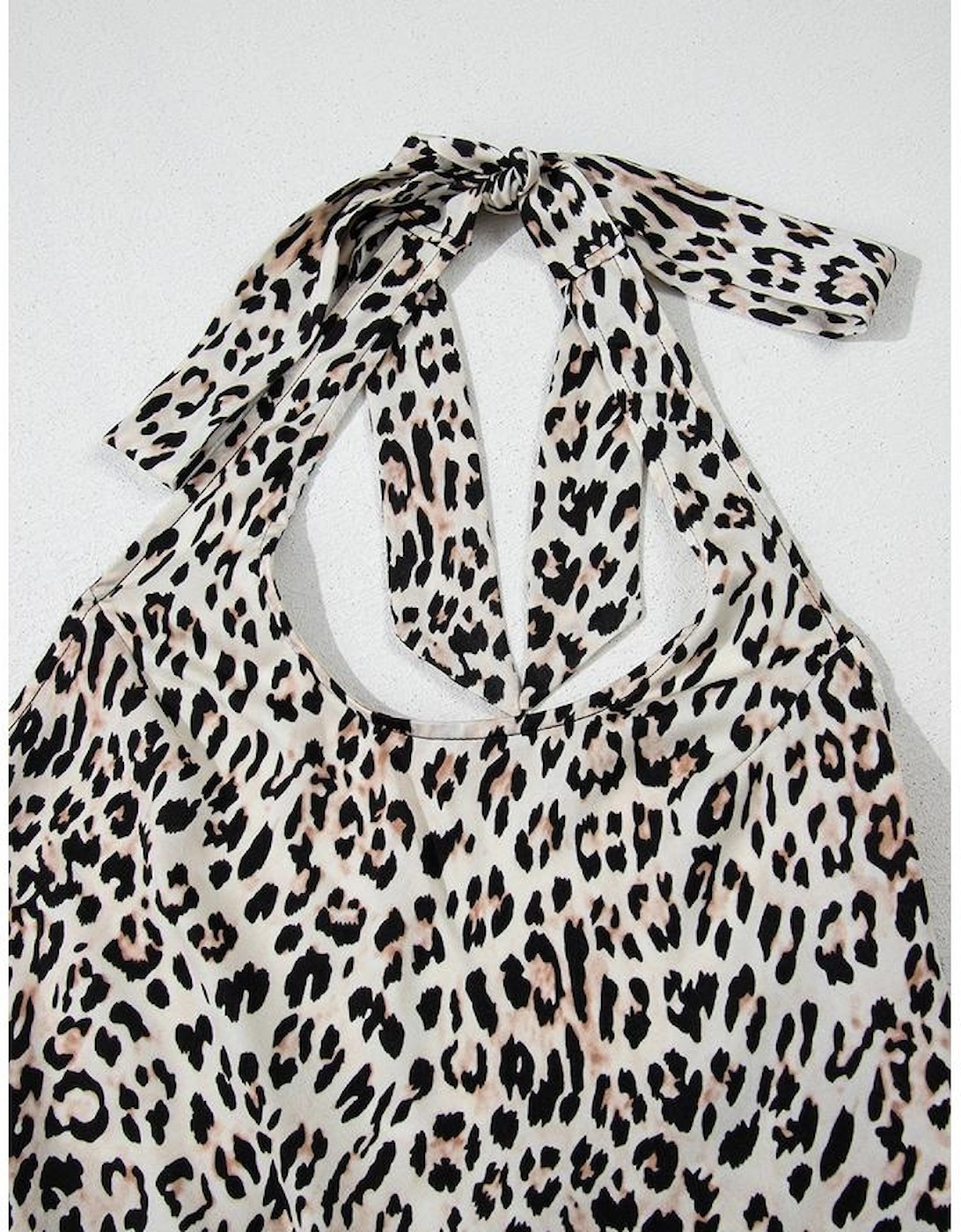 Brown Leopard Printed Halter Neck Backless Ruffled Hem Maxi Dress