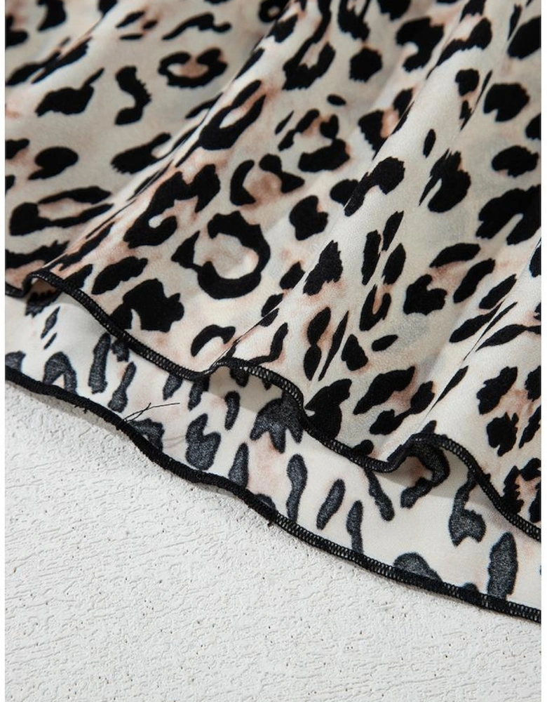 Brown Leopard Printed Halter Neck Backless Ruffled Hem Maxi Dress