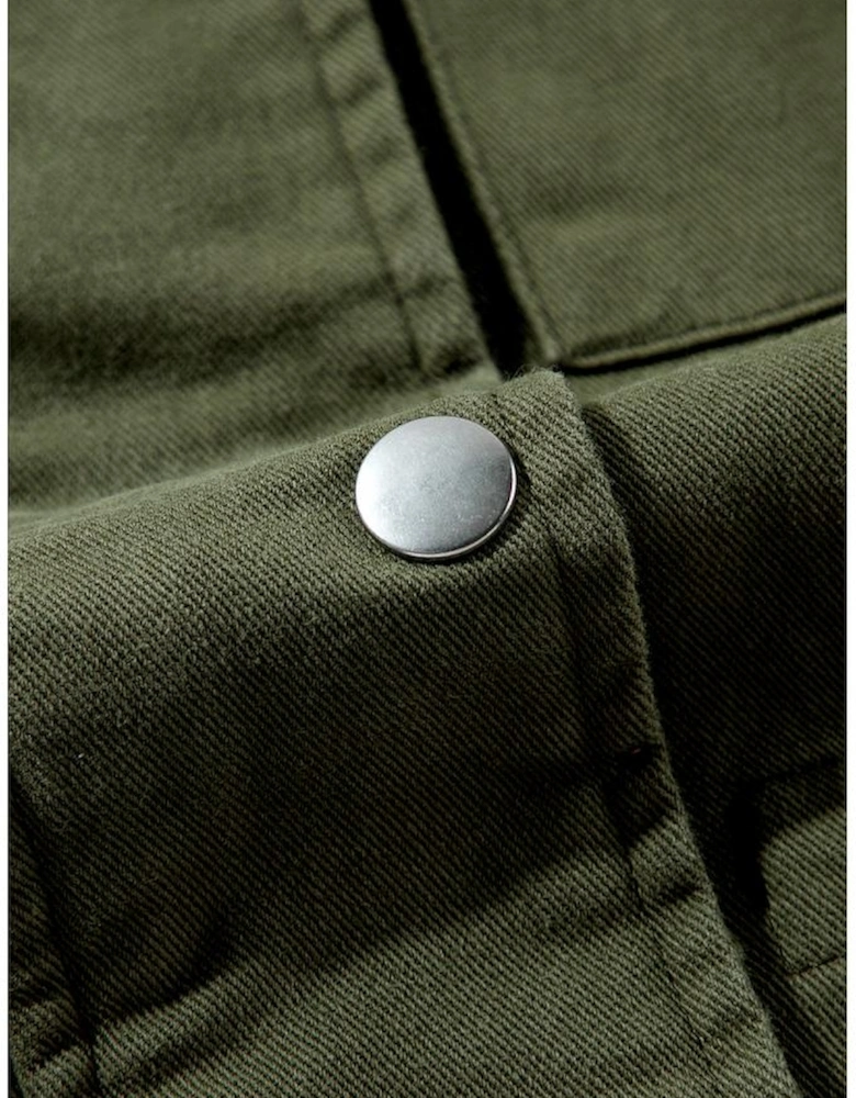 Moss Green Snap Button Zipper Tight Waist Collared Jacket