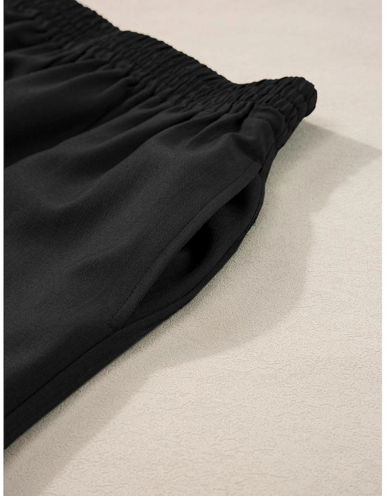 Black Ricrac Trim Tank Top Elastic Waist Shorts Set