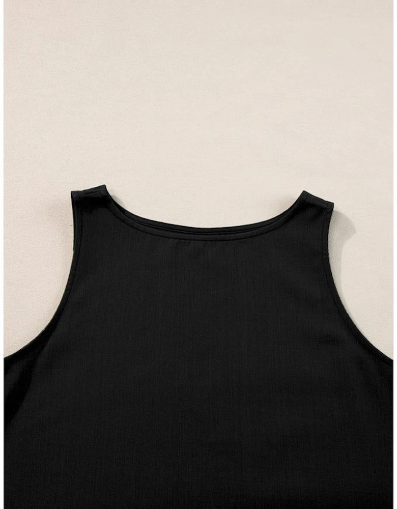 Black Ricrac Trim Tank Top Elastic Waist Shorts Set